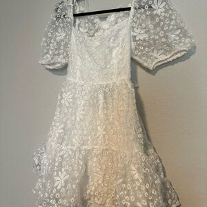 Mustard Seed White Floral Lace Dress with Puff Detail